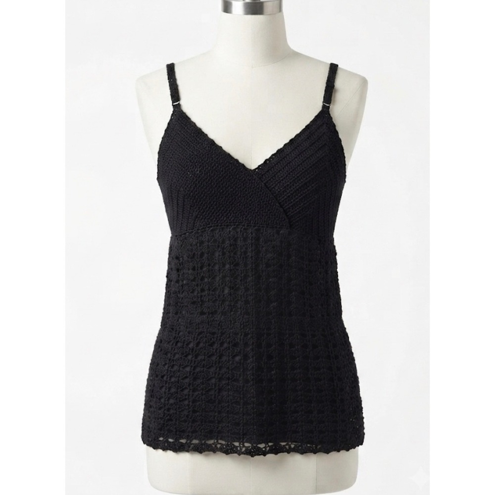 Vtg Y2K INC International Concepts Black Crochet Metallic Camisole‎ Tank Top S
